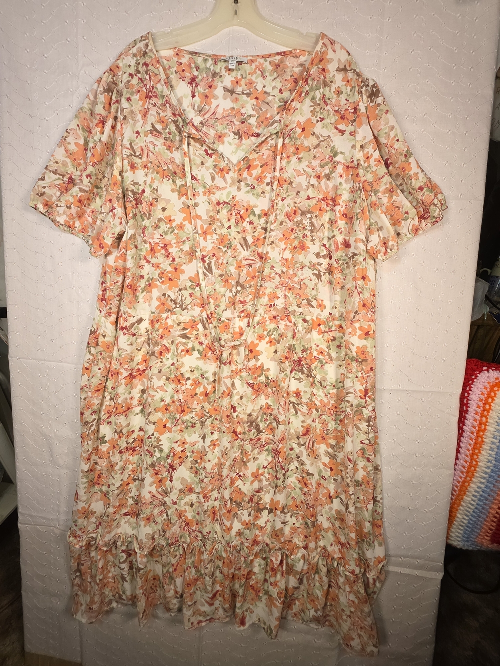 AUW Floral Day Dress in Cream, Orange and Green